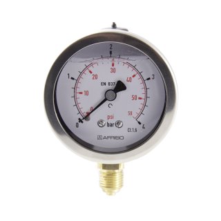 Rohrfeder-Glyzerinmanometer, NG 63, Anschluss unten, G 1/4 Zoll, Typ D701