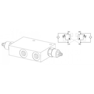 Senkbremsventil doppelt, OVCDE3802, G 3/8 Zoll, 50 bar 350 bar, 40 l/min