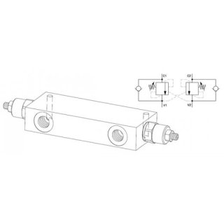 Senkbremsventil doppelt, OVCDEL3801, G 3/8 Zoll, 20 bar 200 bar, 40 l/min