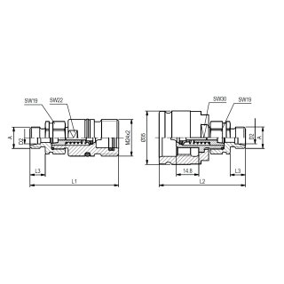 Schott-Schraub-Kupplungsstecker , Schneidringanschluss, BG 1, 08L, Serie HS