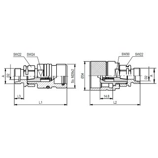 Schott-Schraub-Kupplungsstecker , Schneidringanschluss, BG 2, 06L, Serie HS