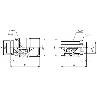 Schott-Schraub-Kupplungsstecker , Schneidringanschluss, BG 8, 42L, Serie HS