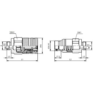 Steck-Kupplungsmuffe flachdichtend mit IG DIN 3852, BG 4, 3/4 Zoll, Serie FH