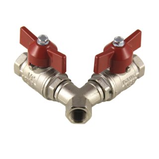 2 fach Druckluftverteiler mit Absperrhahn, IG, 1/4 Zoll, Y