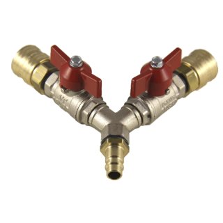 2 fach Druckluftverteiler mit Absperrhahn, Schnellkupplung, NW 7.2, 1/4 Zoll, Y