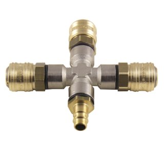 Kreuz-3 fach Druckluftverteiler, Schnellkupplung, NW 7.2, 3/8 Zoll