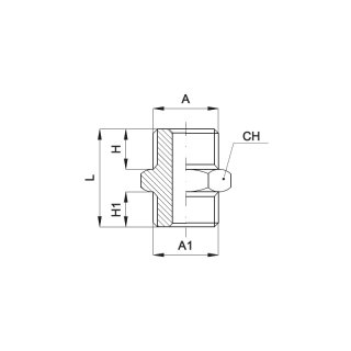 Doppelnippel, TYP A 005 38 12 (10 N ), G 3/8 Zoll / G 1/2 Zoll